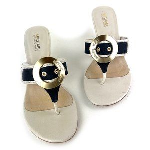 MICHAEL Michael Kors Womens Thong Slip On Low Heeled Sandals Logo Buckle, 7.5